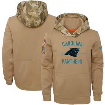Youth Carolina Panthers Khaki 2019 Salute to Service Therma Pullover Hoodie